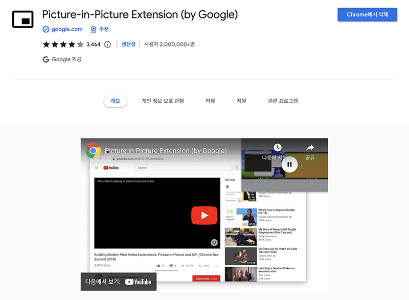 Picture-in-Picture Extension 크롬 다운로드