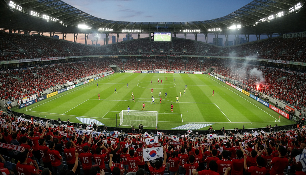 붉은악마 응원단으로 가득 찬 월드컵 예선 경기장