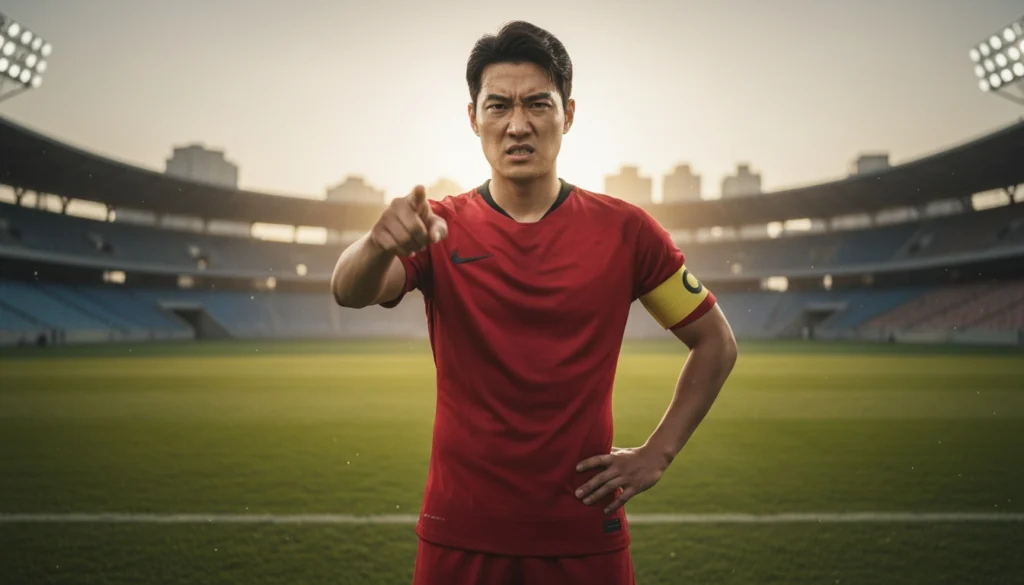 한국 축구 대표팀 선수의 경기 중 리더십 모습