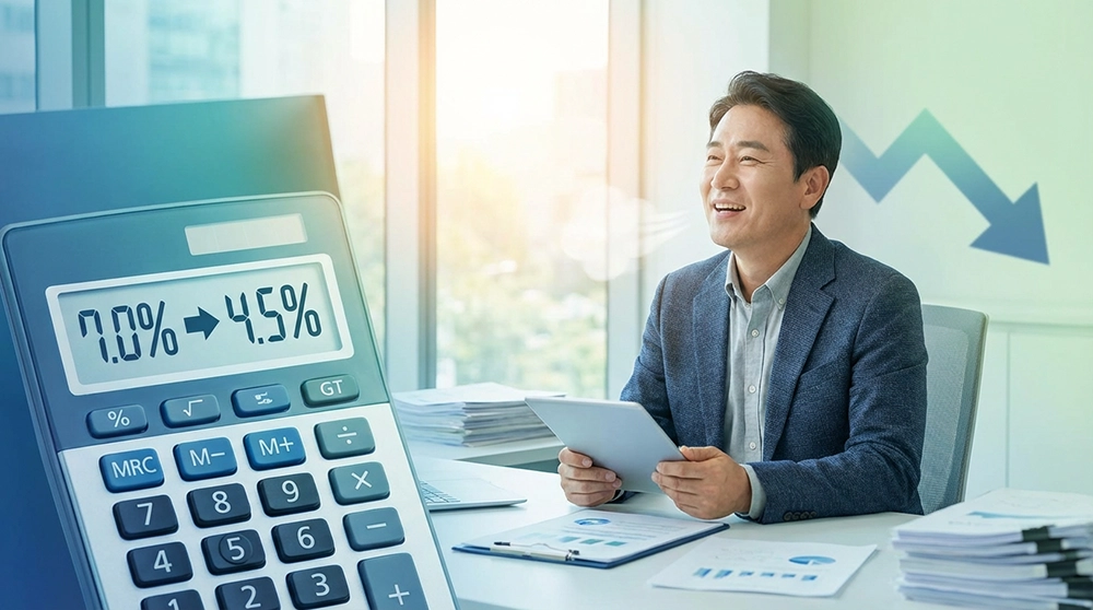 2026년 소상공인 대환대출 7%에서 4.5% 금리 인하 효과 이미지