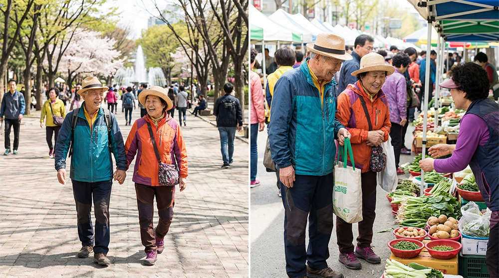 기초연금 부부 감액 폐지 혜택을 받으며 행복하게 은퇴 생활을 즐기는 65세 이상 한국 부부