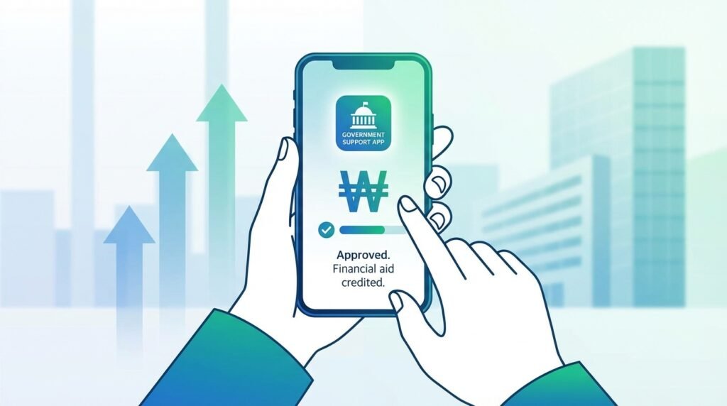 스마트폰으로 소상공인 경영안정바우처 신청하는 화면 이미지