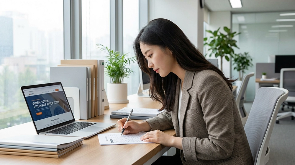 인천신용보증재단 온라인 신청서 작성 중인 모습, 노트북과 정리된 서류