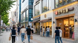 인천시 소상공인 거리 전경, 번화한 상가와 활기찬 지역 상권의 모습