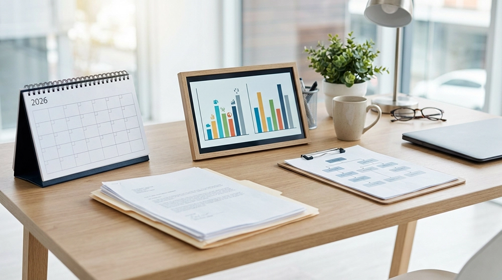 2026년 신생아 특례대출 변경사항 비교 자료와 업데이트된 정책 문서가 놓인 정돈된 사무실 책상