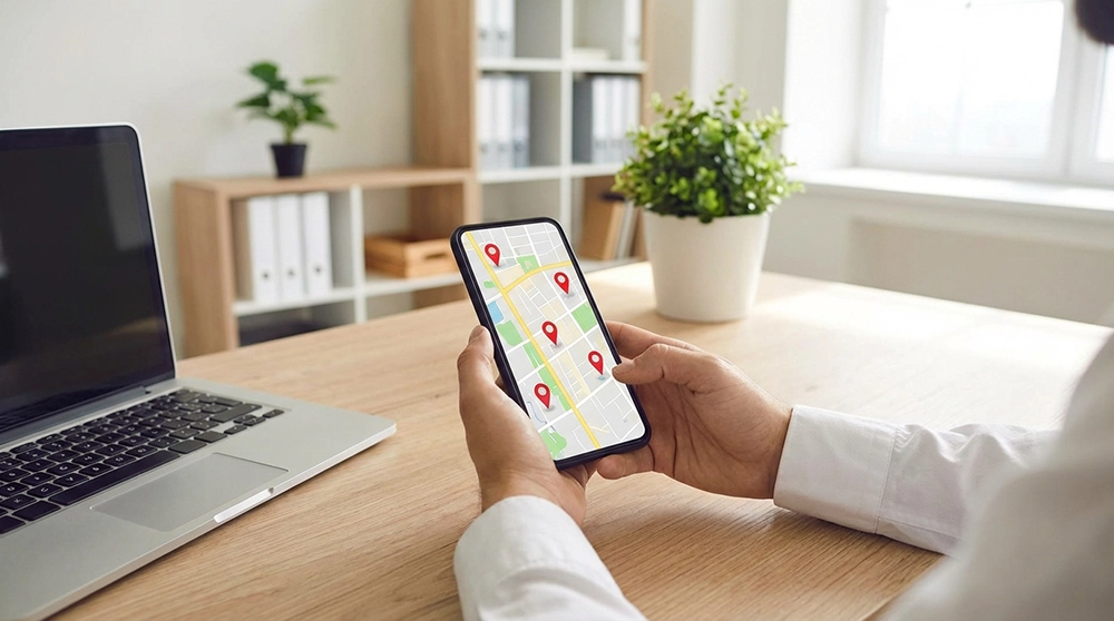 스마트폰으로 지도앱에서 그냥드림센터 위치를 검색하고 GPS 마커를 확인하는 모습