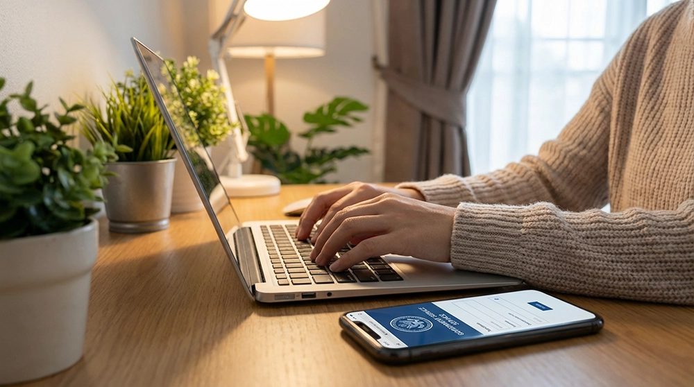 집에서 노트북으로 정부24 웹사이트를 통해 온라인 출생신고를 진행하는 모습