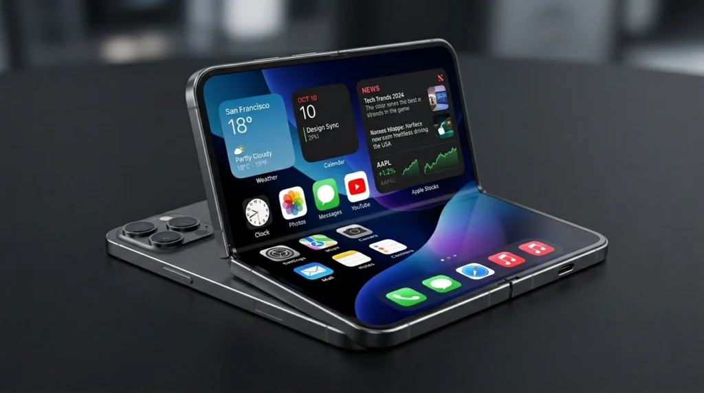 반쯤 펼쳐진 북 스타일 폴더블 아이폰