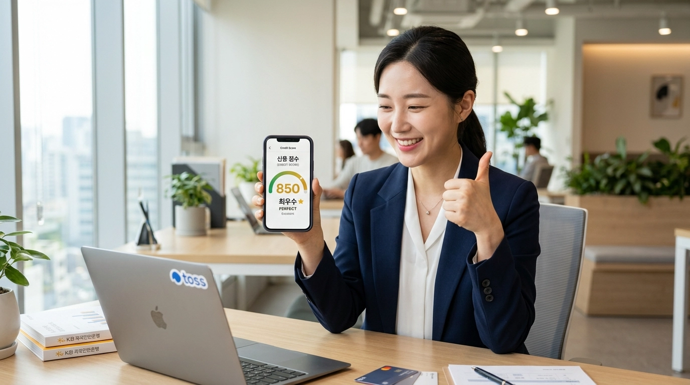 신용점수 스마트폰으로 조회하는 여성의 모습