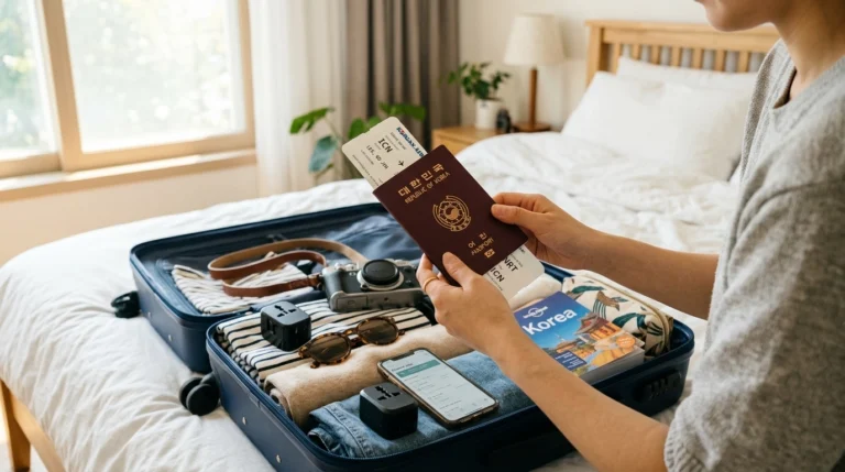 여행준비를 하면서 여권을 챙기는 모습