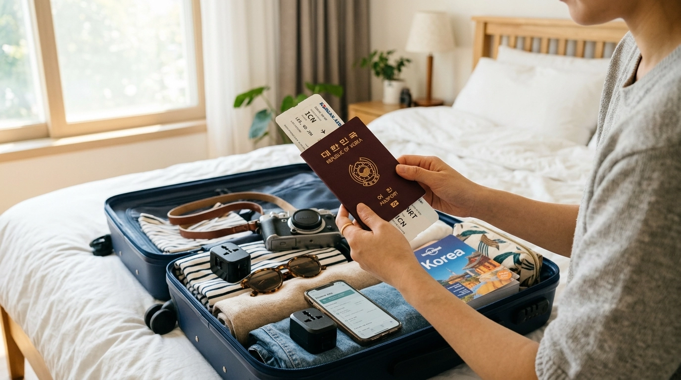 여행준비를 하면서 여권을 챙기는 모습