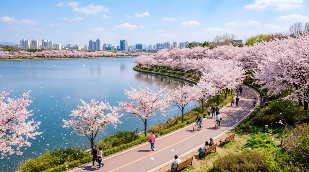 일산 호수공원 벚꽃을 만끽하는 시민모습