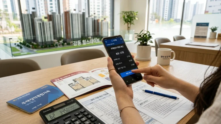 스마트폰으로 청약가점계산하는 모습