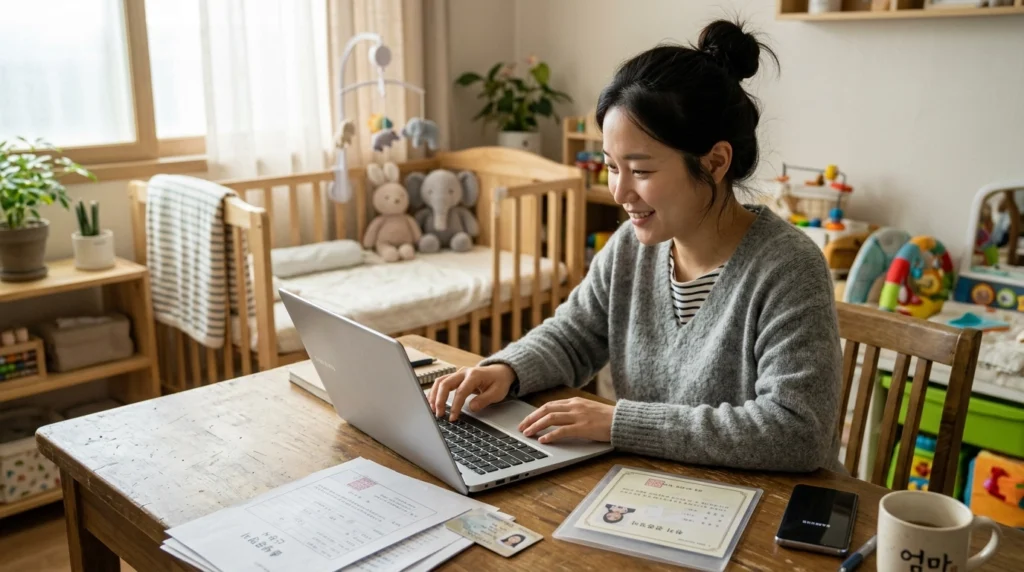출산지원금 온라인 신청하는 엄마의 모습