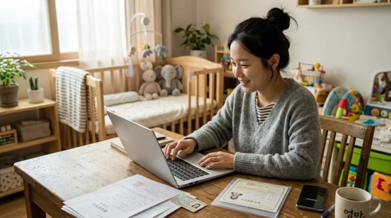 출산지원금 온라인 신청하는 엄마의 모습