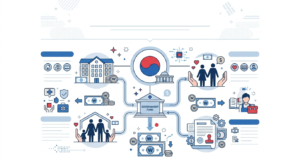 정부 지원금 정책 인포그래픽 돈 서류 가족 집 아이콘
