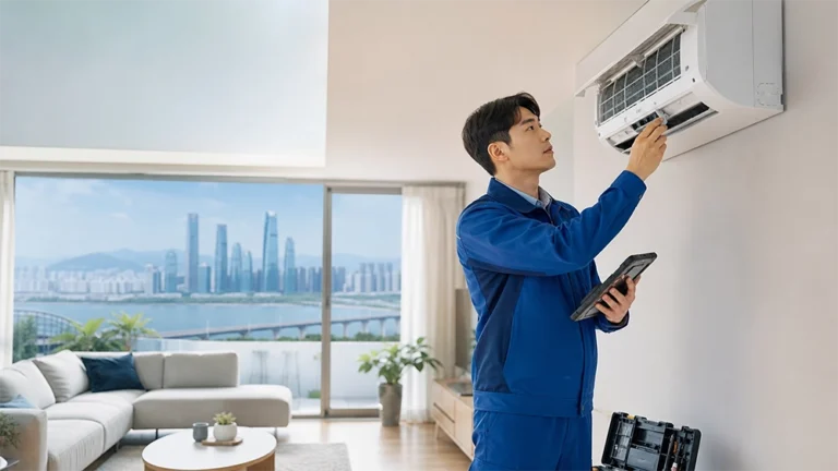 인천 삼성 에어컨 AS 출장 서비스 기사 점검 장면