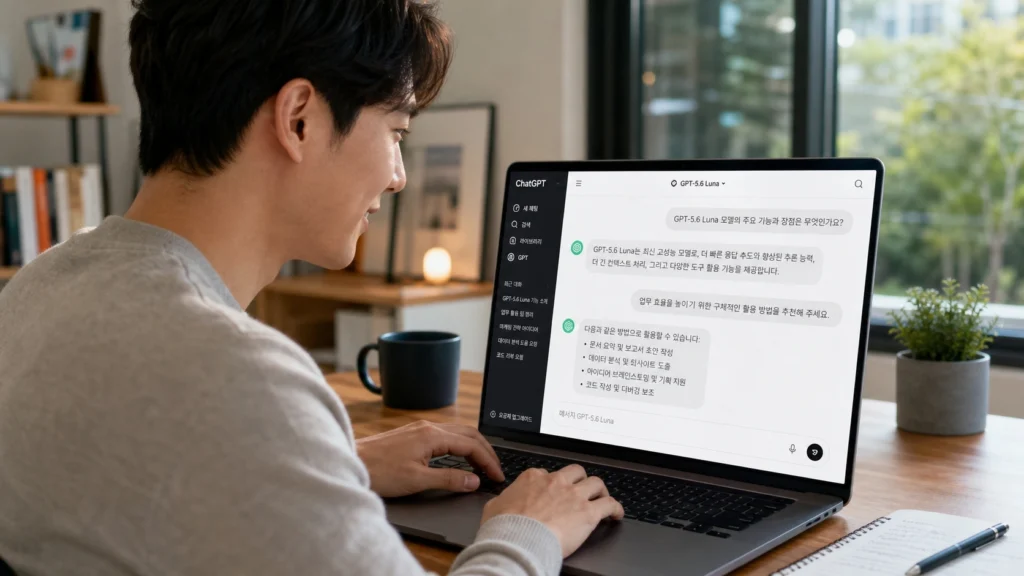 GPT-5.6 Luna AI 모델 ChatGPT 인터페이스 사용 장면