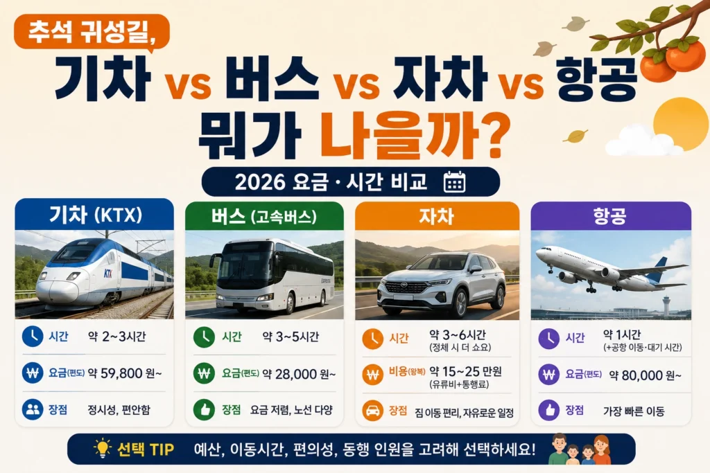 추석 귀성길 교통수단 비교