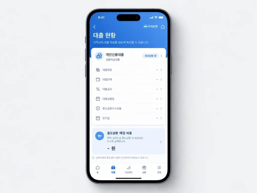 기존 대출 조건 조회 화면