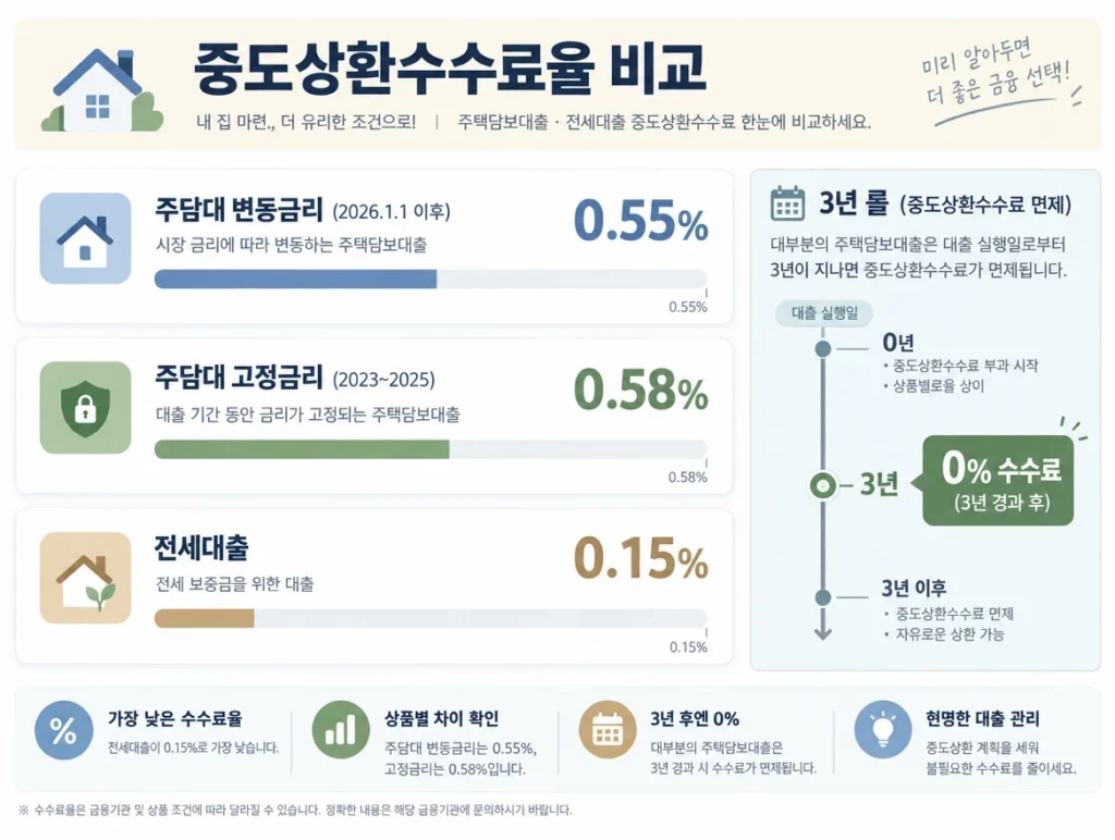 중도상환수수료 요율 비교 표