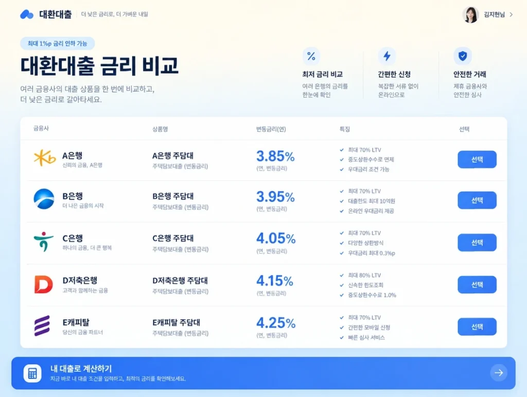 대환대출 플랫폼 금리 비교