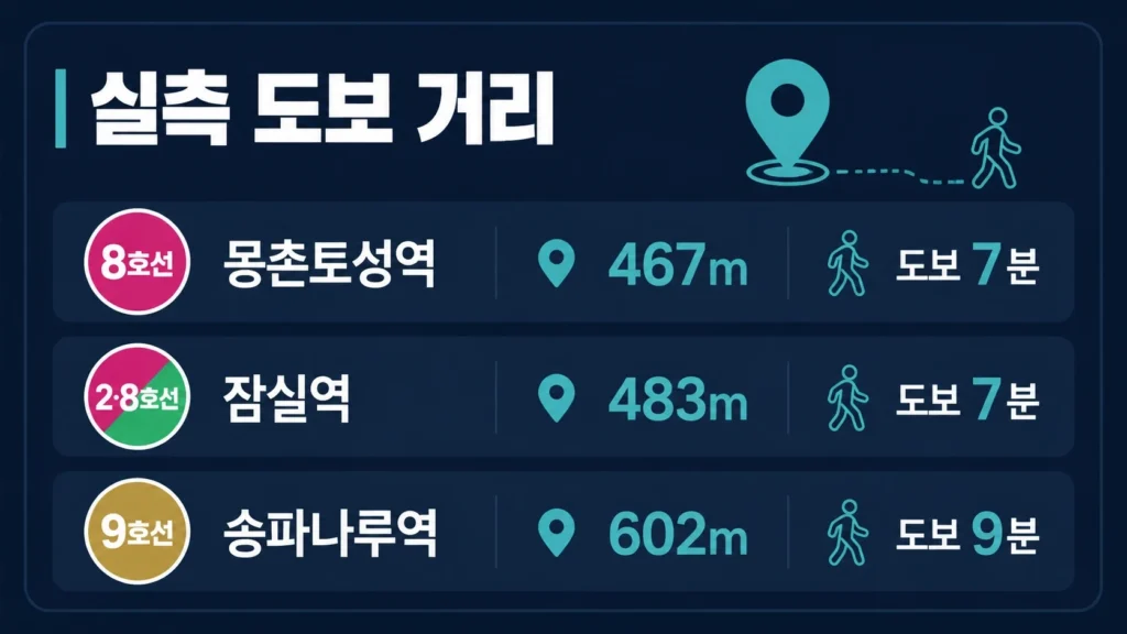 지하철역과 에떼르넬 비욘드와 실측 도보 거리