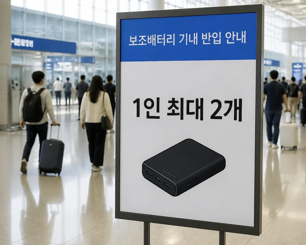 청주공항 출국장 보조배터리 안내문