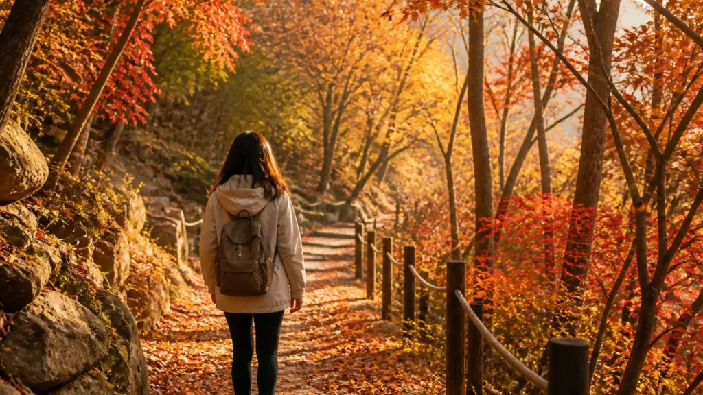 가을 단풍 여행 산행 장면