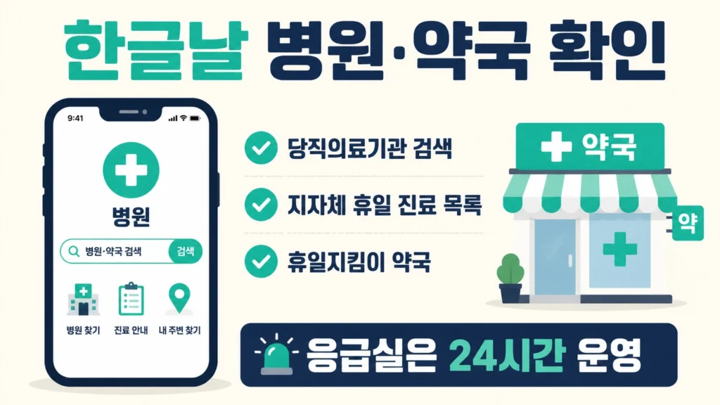 당직병원·휴일 약국 검색 화면