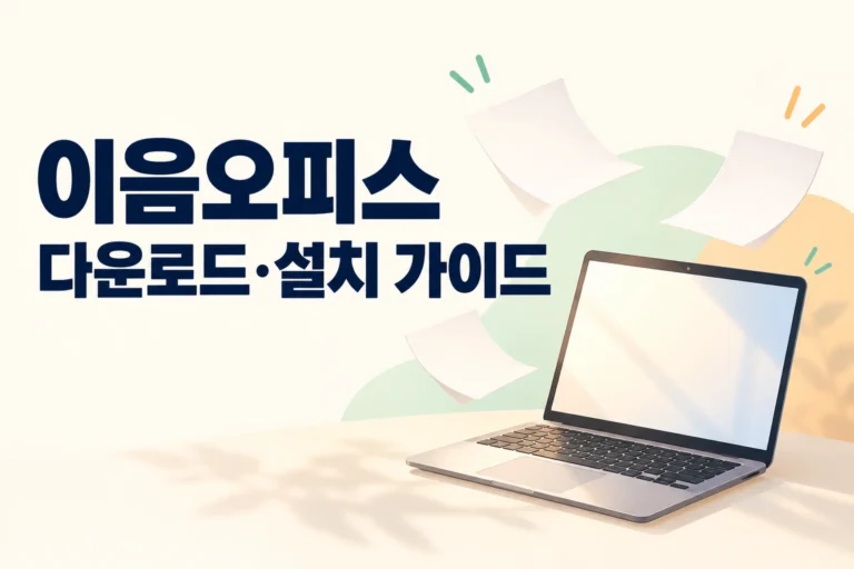 이음오피스 다운로드·설치 가이드 문구와 노트북 일러스트