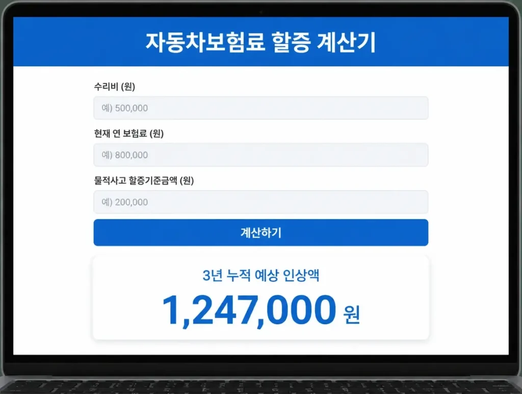 자동차보험료 할증 계산기 입력 화면