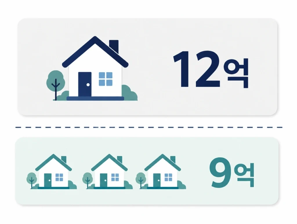 집 한채 12억과 집 3채 9억에 대한 이미지 표